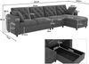 L-förmiges Ecksofa 281 x 132 x 86 cm in Grau – Schlafsofa mit Stauraum, Samtbezug und Aufbewahrungstasche Bild 4