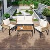 Merax Gartenlounge-Set, Gartenmöbel Set mit bequemem Kissen, Doppelsofa ,2 Sessel und Tisch, Outdoor, Rattan, Tisch und Stühle, Beige Bild 2