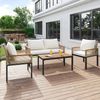 Merax Gartenlounge-Set, Gartenmöbel Set mit bequemem Kissen, Doppelsofa ,2 Sessel und Tisch, Outdoor, Rattan, Tisch und Stühle, Beige Bild 3