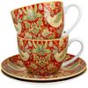 DUO ART GALLERY 2er-Set Tassen 280 ml STRAWBERRY THIEF RED mit Untertassen, New Bone China Porzellan Bild 4