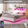 Abgehängtes Design Polsterbett 160*200 aus Leinenstoff, multifunktionales Stauraumbett mit LED-Licht, USB- und TYPE-C-Schnittstelle Beige Bild 4