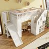 Merax Etagenbett, 90x200cm Hochbett, Kinderbett Jugendbett, mit Rutsche, Rausfallschutz und Stauraumtreppe, mit LED-Lichtleiste, Massivholz, weiß Bild 2