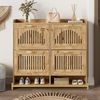Platzsparender Schuhschrank Holz mit vertikalem Lochmuster, Flur Organizer, kompakt und modern,Holzfarbe Bild 5
