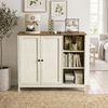 VASAGLE Badezimmerschrank Standschrank mit 2 Türen und 3 Offenen Fächern 90 x 30 x 80 cm Weiß und Tan Bild 2