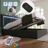 Merax Polsterbett LED Doppelbett mit USB Typ C Ladefunktion und LED-Beleuchtung, Leinen 140x200 (Ohne Matratze) Grau Bild 3