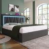 Merax Polsterbett LED Doppelbett mit USB Typ C Ladefunktion und LED-Beleuchtung, Leinen 140x200 (Ohne Matratze) Grau Bild 4