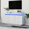 Merax LED-TV-Schrank, Sideboard Schrank, 2 Türen 3 Schubladen Hochglanz Sideboard mit LED Licht Grifflose - Weiß Bild 3