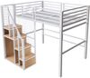 Hochbett mit Sicherheitsleiter 140*200, Kinderbett mit Eisenrahmen und Ablagefläche, Jugendbett, Weiß Bild 4