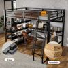 Novelux Hochbett 140x200 mit Schreibtisch, Regal und Ladeanschluss – Metallhochbett aus Eisen & Spanplatte in Schwarz, Schrägleiter, Stauraum Bild 3