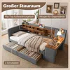 Stauraumbett mit Schreibtisch, Lattenrost, Regal, Schubladen, USB und Type-C Anschluss, 90x200 cm, Einzelbett, Polsterbett, Leinen Bild 4