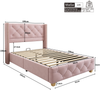 Merax Polsterbett Einzelbett 90*200cm mit Lattenrost und Kopfteil, Knopfpolsterung, Nietenpolsterung, Holzbeine, Samt, Rosa Bild 4