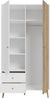 Forte HARLLSON Kleiderschrank 100 110, EasyKlix by FORTE, 2 Türen, 2 Schubladen, Skandinavischer Stil, Holzwerkstoff, Weiß / Mauvella Eiche Holzekor, 105 cm breit x 202 cm hoch x 52 cm tief Bild 4