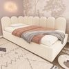 Polsterbett 90×200 cm aus Samt-Stoff mit hydraulischem Stauraum & Metall-Lattenrost, beige Bild 3