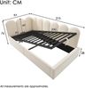 Polsterbett 90×200 cm aus Samt-Stoff mit hydraulischem Stauraum & Metall-Lattenrost, beige Bild 4