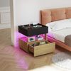 Flieks Nachttisch 50 x 40 x 50 cm mit LED-Beleuchtung & USB-Anschlüssen, Beistelltisch mit 2 Schubladen, Schwarz/Naturholz Bild 1