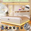 Polsterbett mit LED-Streifen, Stauraum, Schrank, USB und Type-C, 180x200 cm, gepolsterter Kopfteil mit Schrank, Einzelbett, Stauraumbett, Leinen Bild 3