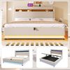 Polsterbett mit LED-Streifen, Stauraum, Schrank, USB und Type-C, 180x200 cm, gepolsterter Kopfteil mit Schrank, Einzelbett, Stauraumbett, Leinen Bild 4
