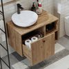Roomart LOTUS-I-75 Badmöbel Set– 4-teiliges Badezimmermöbel Set - Waschbeckenunterschrank mit Keramikwaschbecken, Spiegelschrank & Hochschrank - H 45 x B 45 x T 75 cm • Eiche Bild 5
