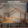 Bellabino 'Abia' Hausbett 90x200 cm mit Matratze, natur, Kiefer Massivholz, Bodenbett in Hausoptik, Montessori Kinderbett mit Rausfallschutz und Lattenrost Bild 4