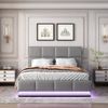 LED Polsterbett 140x200 cm Doppelbett mit Aufbewahrung, Kunstleder, hydraulischem Hub, Metallrahmen,Grau Bild 2