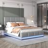 LED Polsterbett 140x200 cm Doppelbett mit Aufbewahrung, Kunstleder, hydraulischem Hub, Metallrahmen,Grau Bild 5
