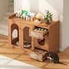 Mehrzweckiges Katzenhaus & Katzenkloschrank – haustiertierfreundlicher Beistellschrank mit Futterschalen, Katzenruheraum, Lagerbereich (ohne Katzenklo & Katzenkissen), Nussbaumfarben, 120x45x83 cm Bild 4