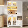 Flieks Küchenbuffet mit Steckdosen, LED-Beleuchtung und verstellbaren Einlegeböden (1-St, B105/T40/H185 cm) Hochschrank Küchenschrank mit Glastüren und Schubladen Weiß Bild 4