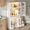 Flieks Küchenbuffet mit Steckdosen, LED-Beleuchtung und verstellbaren Einlegeböden (1-St, B105/T40/H185 cm) Hochschrank Küchenschrank mit Glastüren und Schubladen Weiß Bild 3