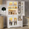 Flieks Küchenbuffet mit Steckdosen, LED-Beleuchtung und verstellbaren Einlegeböden (1-St, B105/T40/H185 cm) Hochschrank Küchenschrank mit Glastüren und Schubladen Weiß Bild 1