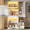 Flieks Küchenbuffet mit Steckdosen, LED-Beleuchtung und verstellbaren Einlegeböden (1-St, B105/T40/H185 cm) Hochschrank Küchenschrank mit Glastüren und Schubladen Weiß Bild 2