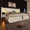 Polsterbett 180x200 cm mit Stauraum & Ladefunktion,Bett mit Touch-Leselampe,USB/Type-C Ports & Regal,beige-weiß Bild 2