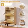 OUNUO Schuhschrank mit Rattan-Dekoration, 2 klappbare Schubladen, und Metallfüßen Bild 2