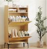 OUNUO Schuhschrank mit Rattan-Dekoration, 2 klappbare Schubladen, und Metallfüßen Bild 5