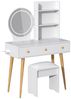GLIESE Schminktisch mit Spiegel und Hocker Set mit 3 Farbtemperaturen & dimmbar (1-St, Frisierkommode, Schminkhocker), 2 Steckdose + 2 USB, mit 3 Schubladen + Föhnhalter, für Schlafzimmer Bild 2