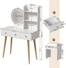 GLIESE Schminktisch mit Spiegel und Hocker Set mit 3 Farbtemperaturen & dimmbar (1-St, Frisierkommode, Schminkhocker), 2 Steckdose + 2 USB, mit 3 Schubladen + Föhnhalter, für Schlafzimmer Bild 3