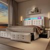 Polsterbett 180x200 cm mit 4 Schubladen, LED-Beleuchtung, USB/Type-C Ladeanschluss, Baumwoll-Leinen,Beige Bild 3