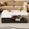 LED-Couchtisch 90x45x35,5 cm mit Glasplatte, Oben weiß und unten schwarz, LED-Beleuchtung steuerbar via App Bild 3
