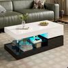 LED-Couchtisch 90x45x35,5 cm mit Glasplatte, Oben weiß und unten schwarz, LED-Beleuchtung steuerbar via App Bild 5
