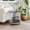OKWISH Beistelltisch 45 x 45 x 55 cm Runder Glas-Endtisch mit Edelstahlbeinen (Packung, 1-St, Luxuriöser Seitentisch mit Glasplatte für Wohnzimmer), Vielseitig als Nachttisch, Sofatisch & kleiner Bürotisch Bild 2