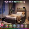ADWOLT Stauraumbett Polsterbett mit Lattenrost und LED-Beleuchtung, Jugendbett 90x200 cm mit USB&Type-C,Kinderbett mit 2 Schubladen,Grau Bild 3