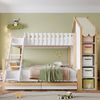 Bett 90x200 cm+140x200 cm mit Stauraum und Hausbaldachin – Weiß/Natur Bild 3