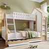Bett 90x200 cm+140x200 cm mit Stauraum und Hausbaldachin – Weiß/Natur Bild 2