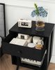 YMYNY Nachttisch Stoff-Schubladen Massivholz Beinen Modern Schwarz Bild 2