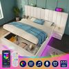 Polsterbett PU mit Stauraum, LED & USB-Anschluss, 180x200 cm, Weiß, ohne Matratze Bild 4