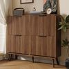 Merax Schuhschrank in Walnussholz-Optik, Flurschrank mit Massivholzbeinen (105 x 24 x 90 cm, 1-St, Schuhregal für 18–24 Paar Schuhe) Schuhkommode mit Klapptüren, doppelstöckiges Design & Stauraum Bild 3