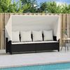 Sonnenliege, Gartenliege mit Dach und Kissen Schwarz Poly Rattan Bild 3