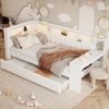 Tagesbett 90x200 cm mit Schreibtisch, Ausziehbett, LED & USB, ohne Matratze, weiß Bild 3