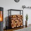 CLP Kaminholzständer Keri mit Rollen aus schwarzem Metall,schwarz 25x100x125 cm Bild 3