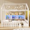 Merax Kinderbett mit LED-Lichtleiste (Kiefer Bodenbett Jugendbett, 1-tlg), Flachbett Hausbett 140x190 cm mit LED-Lichtleiste & offenen Staufächern Bild 3