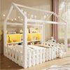 Merax Kinderbett mit LED-Lichtleiste (Kiefer Bodenbett Jugendbett, 1-tlg), Flachbett Hausbett 140x190 cm mit LED-Lichtleiste & offenen Staufächern Bild 2